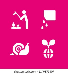 4 agriculture icons in vector set. marijuana plantation, sprout, farming and gardening and seeds illustration for web and graphic design