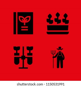 4 agriculture icons in vector set. farm, chemistry, ecology and environment and plants illustration for web and graphic design