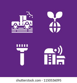 4 agriculture icons in vector set. sprout, tractor and farming and gardening illustration for web and graphic design