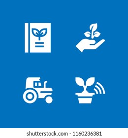 4 agriculture icons in vector set. seeding, farming and gardening, ecology and environment and tractor illustration for web and graphic design