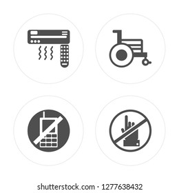 4 Air conditioner, No phone, Wheelchair, touch modern icons on round shapes, vector illustration, eps10, trendy icon set.