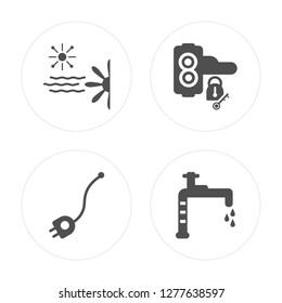 4 Air conditioner, Plug, Handle, Leak modern icons on round shapes, vector illustration, eps10, trendy icon set.