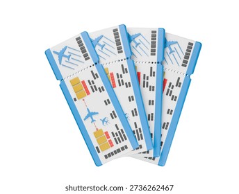 4 Air plane ticket icon illustration airline boarding pass ticket summer vacation 3d illustration