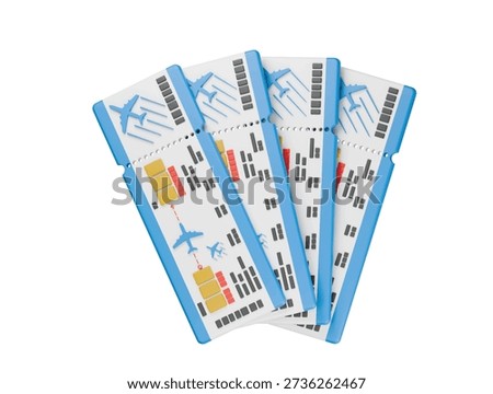 4 Air plane ticket icon illustration airline boarding pass ticket summer vacation 3d illustration