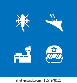 4 aircraft icons in vector set. pilot, airport, helicopter and military fast plane illustration for web and graphic design