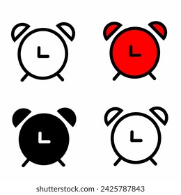 4 alarm clock icons in different colors. On a white background. Vector illustration.