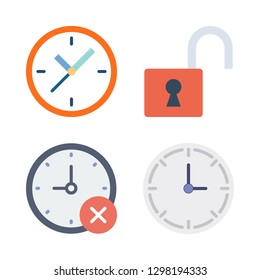 4 alarm icons with security system and stopwatch in this set