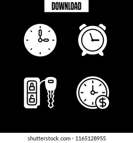 4 alarm vector icon set with car key, wall clock and clock icons for mobile and web