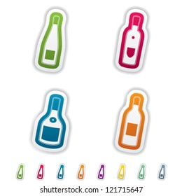 4 alcohol bottles icons shows off different bottles shapes like a vodka and a beer. Pictured here from left to right: Rose wine bottle, Vodka bottle, Brandy bottle, Red wine bottle,