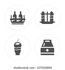 4 Alcoholic drink, Frappe, Milk bottle, Take away modern icons on round shapes, vector illustration, eps10, trendy icon set.