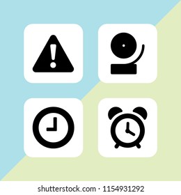 4 alert icons in vector set. warning, clock and alarm illustration for web and graphic design