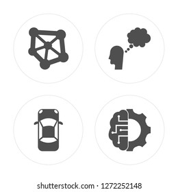 4 Algorithm, Car, Thought, Artificial intelligence modern icons on round shapes, vector illustration, eps10, trendy icon set.