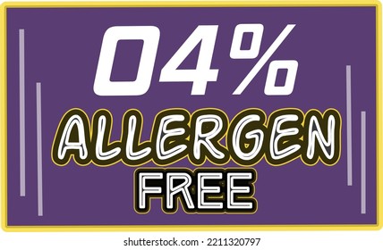 4% Allergen percentage Free rectangular sign label vector art illustration with fantastic looking font and purple color