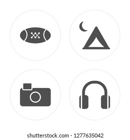 4 American football, Camera, Camp, Music modern icons on round shapes, vector illustration, eps10, trendy icon set.