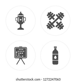 4 American Football Cup, Strategy, Barbell, Bottle of Water modern icons on round shapes, vector illustration, eps10, trendy icon set.