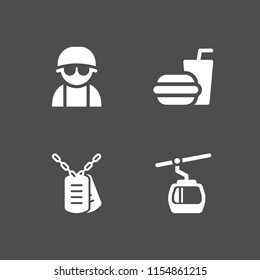 4 american icons in vector set. cabin, dog tag, burger and army illustration for web and graphic design