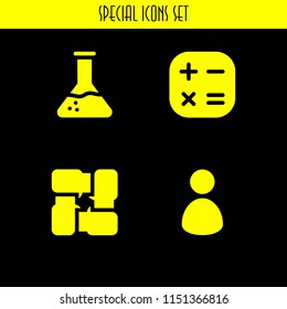 4 analysis icons in vector set. business and finance, user, flask and seo and web illustration for web and graphic design