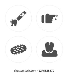 4 Anesthesia, Bacteria, Finger, Molar modern icons on round shapes, vector illustration, eps10, trendy icon set.