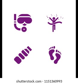 4 animal icons in vector set. human footprints, scuba diving, plastic and race illustration for web and graphic design