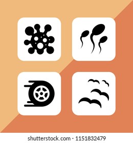 4 animal icons in vector set. bird, racing, virus and sperm illustration for web and graphic design