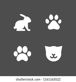 4 Animal Icons In Vector Set. Pet, Cat, Rabbit And Paw Print Illustration For Web And Graphic Design