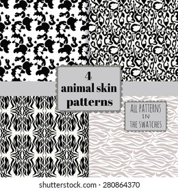 4 animal skin seamless patterns set. All patterns in the swatches panel.