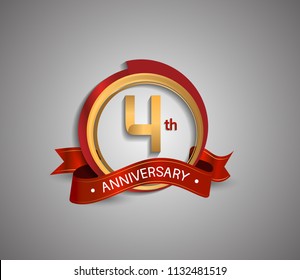 4 anniversary logotype elegant circle golden and red color red ribbon isolated on white background for use company celebration event