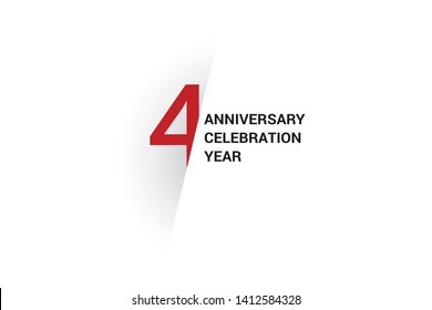 4 anniversary, minimalist logo. 4th jubilee, greeting card. Birthday invitation. 4 year sign. Red space vector illustration on white background - Vector