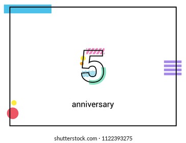 4 Anniversary simple black line with memphis ornaments isolated on white background
