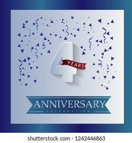 4 Anniversary template design white and blue color with a bright blue background