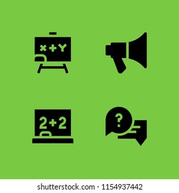 4 announcement icons in vector set. megaphone, blackboard and speech bubble illustration for web and graphic design