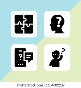4 answer icons in vector set. human head with a question mark inside, jigsaw and question illustration for web and graphic design