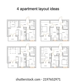 4 apartment layout ideas, vector blueprint