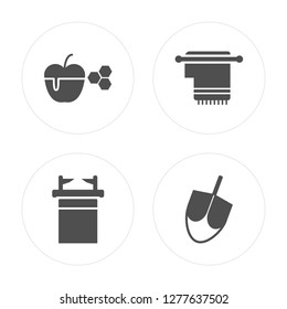 4 Apple and Honey, Ark of the Convenant, Tallit, Dreidel modern icons on round shapes, vector illustration, eps10, trendy icon set.