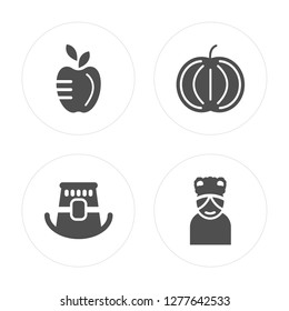 4 Apple, Pilgrim, Pumpkin, Pilgrim modern icons on round shapes, vector illustration, eps10, trendy icon set.