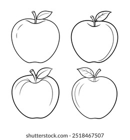 4 arte de línea de Ilustración vectorial de manzana