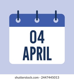 4 April Calendar. Blue Background. Vector Calendar.