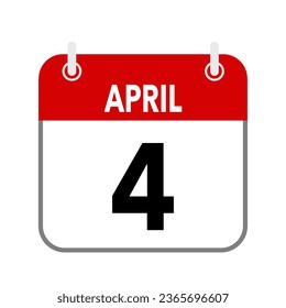 4 de abril, icono de fecha de calendario sobre fondo blanco.