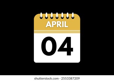 4 April calendar icon text page monthly web design on golden, black, and white background vector, icon, or illustration with the month of April 4