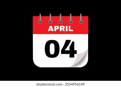 4 April calendar icon text page monthly web design on red, white and black background vector, icon, or illustration with the month of April 4