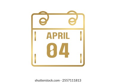 4 April calendar icon text page monthly web design on golden and white background vector, icon, or illustration with the month of April 4