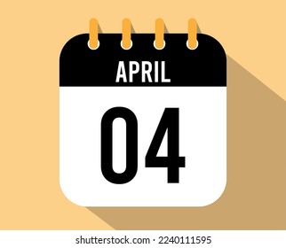 Icono del calendario del 4 de abril. Vector negro para el mes de abril con efecto de sombra