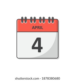 4 April Calendar Vector Icon Illustration. Daily Calendar Flat Icon