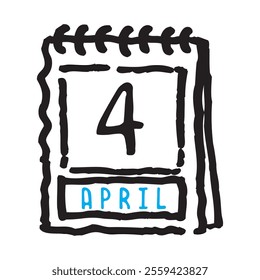 4 April date calendar - A simple yet elegant line art illustration of a date calendar captures the essence of organization and timekeeping. The clean lines and minimalistic design 
