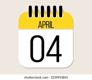 4 de abril, vector del calendario del día. Icono de la página del calendario del mes de abril en amarillo.