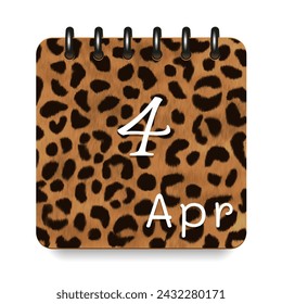 4 April. Leopard print calendar daily icon. White letters. Date day week Sunday, Monday, Tuesday, Wednesday, Thursday, Friday, Saturday.