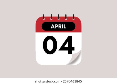 4 April month single day vector, illustration, calendar with rose red, black and off-white color background calendar April 4