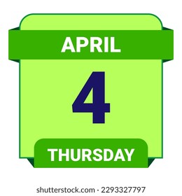 4 April, Thursday. Date template. Useful design for calendar or event promotion. Vector illustration EPS 10 File. Isolated on white background. 