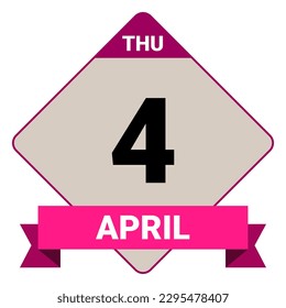 4 April, Thursday. Date template. Useful design for calendar or event promotion. Vector illustration EPS 10 File. Isolated on white background. 
