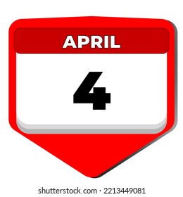 4. April Vektorsymbol Kalendertag. 4 Datum April. Vierten April-Tag. Nummer 4. 4 Tage Kalender. Vier Verabredungen. Senegal Unabhängigkeit. Vektorgrafik